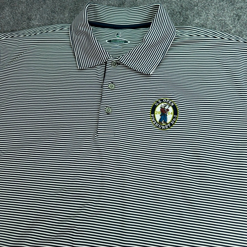 Putterboy Polo Shirt Mens XL Striped‎ US Open Pinehurst No 2 Performance *STAINS